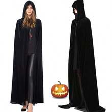 Capa Con Capucha Terciopelo Para Disfraces Halloween Cosplay, Capa unisex con capucha, larga, de terciopelo, para Halloween y Navidad - Negro - Ver 9