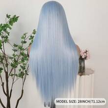 13X4 Free Part Blue Lace Front Wigs 26 Inch Pre Plucked Long Straight Hair Wigs Glueless Soft Light Blue Colored Wigs Heat Resistant Long Blue Straight Synthetic Lace Front Wigs For Fashion Women For Daily Christmas Party Cosplay Use - 霧霾藍 - 查看 7