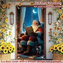 1 szt. 2D flaga na drzwi z motywem Świętego Mikołaja – motyw nocy Bożego Narodzenia, wykonana z poliestru, łatwa do powieszenia, dekoracja świąteczna do wewnątrz i na zewnątrz, sezonowe świętowanie, świąteczna dekoracja na drzwi - Wielokolorowe - Zobacz 4