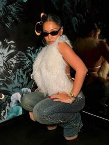 女士时尚 Y2K 性感露背吊带人造毛皮背心，适合日常外出、约会、夜总会派对