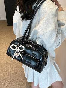 Hatastic Bolso de mano de mujer con múltiples bolsillos, bolso de gran capacidad para ir al trabajo, adecuado para usar en primavera/verano, festivales de música, asistir a fiestas, regalo (incluye colgante), bolso de estilo callejero y japonés para mujeres, regalo de Navidad - Negro - Ver 8