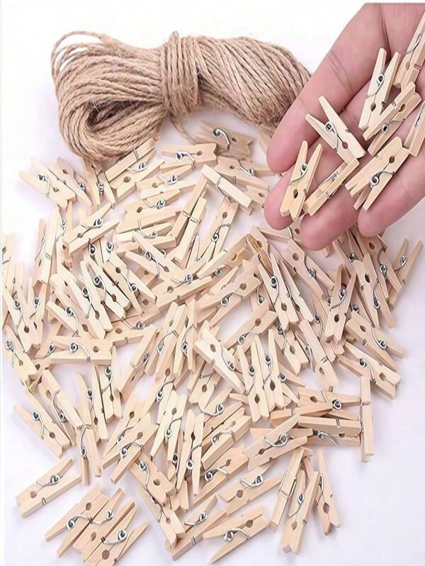 20/50/100pcs 2.54cm Natural Wooden Mini Clothespins With Rope, Mini Clothes Pegs For Photos, Crafts, Artworks, Cocktails(Without A Rope)