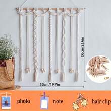 波西米亚风 Macrame 照片墙挂饰，含 20 个夹子 – 带流苏的悬挂照片展示，用于打印的照片展示板、便条和发夹 – 适用于花园、卧室和家居的墙壁和房间装饰 | 送给女性、挚友和生日的礼物 | 圣诞节、节日装饰（苏格兰高地牛主题） - 彩色 - 查看 6