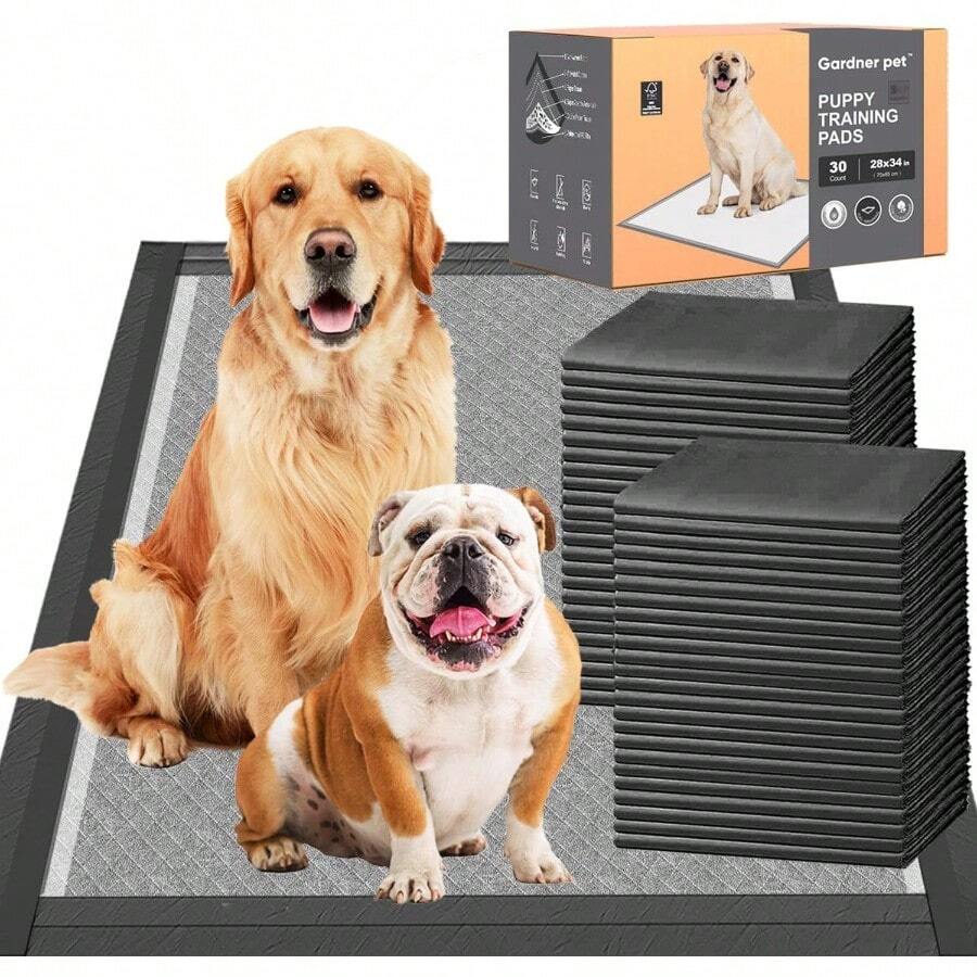 Charcoal Puppy Pads 28x34 Inches Extra Large Dog Pee Pads OdorControl LeakProof Disposable Pet Training Black New EdgeWrapping Thicken Potty Pad For Dogs Cats Rabbits 30 Pieces - 特大號28吋x34吋-30個 - 查看 1