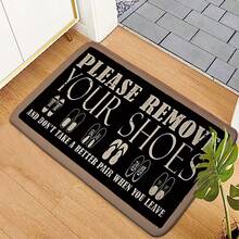 1 pieza Felpudo con diseño de letras "POR FAVOR, QUÍTESE LOS ZAPATOS", estilo minimalista moderno de poliéster rectangular grueso para decoración de entrada, absorbente y antideslizante, felpudo de bienvenida lavable a máquina para piso de cocina - Multicolor - Ver 10