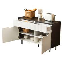 Mobiletto di archiviazione da 120 cm con cassetti scanalati, design bianco e nero, ripiani regolabili, 2 ante, credenza-buffet, organizer per cucina, soggiorno, sala da pranzo