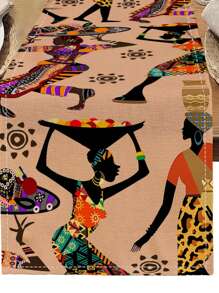 1pc African Women Pattern Printed Table Runner, 4pcs African Women Print Placemats, Suitable For Festivals, Parties, Birthdays, Dinners, Kitchen & Dining Room Decor, All Season Room & Home Textile Decoration Table Flags