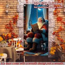 1 szt. 2D flaga na drzwi z motywem Świętego Mikołaja – motyw nocy Bożego Narodzenia, wykonana z poliestru, łatwa do powieszenia, dekoracja świąteczna do wewnątrz i na zewnątrz, sezonowe świętowanie, świąteczna dekoracja na drzwi - Wielokolorowe - Zobacz 5