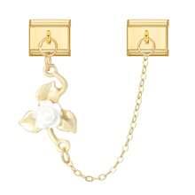 Pulseira modular italiana DIY com pingente duplo, decorada com coração, pentagrama, sol e borboleta. Ideal como presente para amigos e casais, perfeita para Natal, Ano Novo, Halloween e Dia dos Namorados. Design charmoso, joia em aço inoxidável, produto local, prático e moderno. Essencial para o Natal e o Halloween. Tom outonal sóbrio. Estilo natalino. - Fundo dourado duplo pendurado - Ver 8