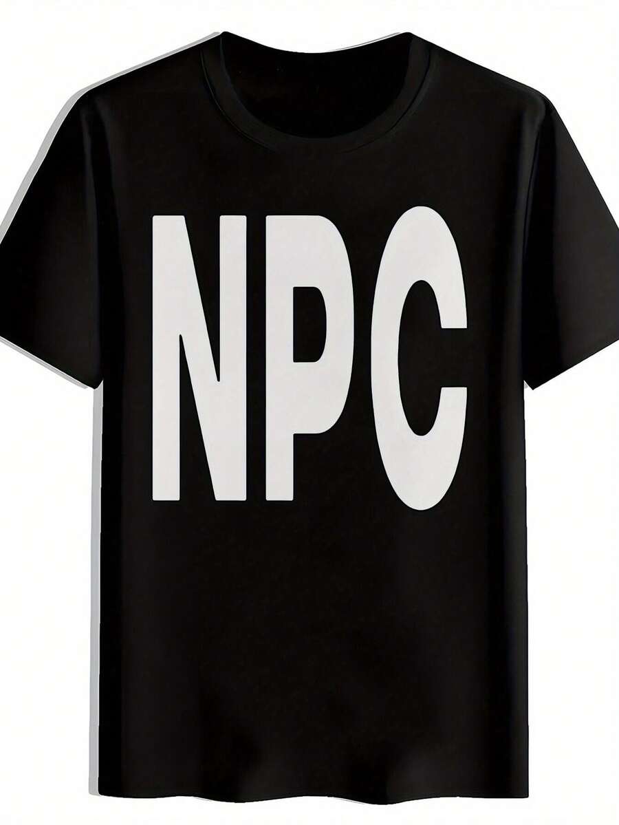 Men'S Black "" Graphic T-Shirt - Casual Crew Neck, Short Sleeve, Polyester, Summer & Spring Top, Casual Adult Clothing, Casual Summer Wear |   Bold Letter Print |   Polyester Fabric, Essential T Shirt - Black - View 1