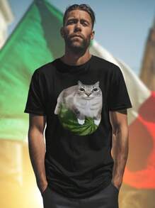 Watermelon Cat T Shirt Maglietta Gatto Anguria Uomo Moda Estiva Casual Divertente Idea Regalo Stampa Unica Novità Offerta Esclusiva Must Have