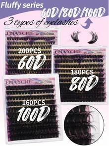 160/180/200pcs D-Curl Thick & Voluminous False Eyelashes, 60D/80D/100D Mixed Style Lash Tray, Suitable For DIY Makeup, Creating Long-Lasting Soft & Natural Look, 10-18mm Mixed Length Individual Lashes, Reusable, Enlarging Eyes, Suitable For Daily, Wedding, Party Occasions - D - View 3