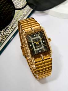 1pc Fashionable Casual Square Quartz Watch For Men - Gold - View 2
