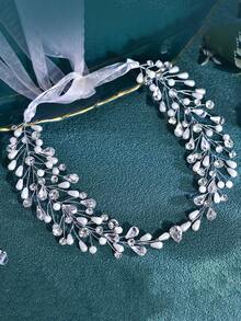 1pc Handmade Rhinestone & Pearl Decor Women's Waist Belt, Suitable For Evening Gowns, Wedding Dresses - Bạc - Xem 5