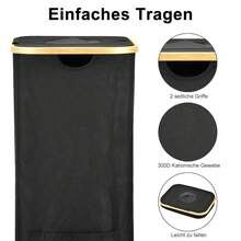 100L Recycling-Behälter für Küche und Haushalt, Pfandflaschen-Sammelbehälter mit Deckel und 2 wiederverwendbaren Innensäcken, hohe Aufbewahrungsbox für Flaschen, Dosen, Plastik, Papier, Glas, Aufkleber - Schwarz - Übersicht 5