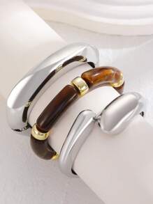 1/3 piezas Nuevo conjunto de pulseras de resina y metal asimétrico y colorido, uso versátil y casual, adecuado para mujeres en el día a día, fiestas, como regalo