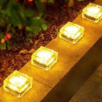 1件装户外太阳能灯防水庭院景观装饰冰砖灯玻璃地砖灯方形地埋灯庭院灯