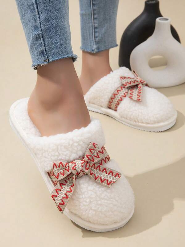Women's New Autumn/Winter Slippers, Comfortable Indoor Home Quiet Bow Design, EVA Sole Bedroom Couple Closed Toe Warm Flat Slippers
