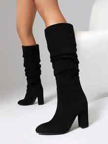 Pointed Toe Chunky Heel Over-The-Knee Boots Women, Fashion High Heel Boots, Versatile, Sexy, Suitable For All Seasons - Black - View 3