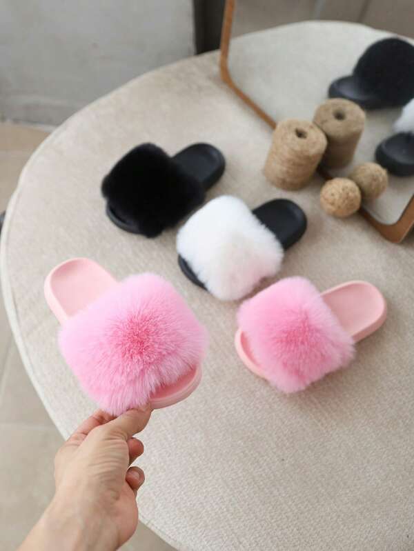 Children's Fashionable Versatile Cute Fluffy Indoor Slippers, Soft-Soled Slippers For All Seasons