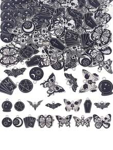 15/30/60Pcs Alloy Gothic Charms Black Halloween Charms Butterfly Star Moon Sun Cross Pendants For Bracelet Necklace Earring Jewelry Making Hole: 1.8-2mm - Black - View 1