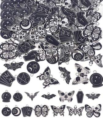 15/30/60 piezas Encantos góticos de aleación negros de Halloween, encantos de mariposa, estrella, luna, sol, cruz, colgantes para hacer pulseras, collares, aretes, joyería. Agujero: 1.8-2mm