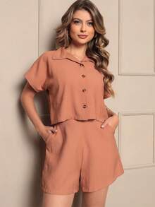 Linen Button Pocket Diary Set Summer Travel - màu be caramel - Xem 2