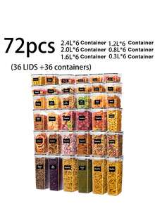 18/48pcs Airtight Storage Bins, Multi-Purpose Leak-Proof And Reusable Food Storage Jars, Portable And Stackable Food Airtight Bins For Cereals, Snacks, Tea And Pasta, Labels, Markers, Household Kitchen Items,Storage Containers - Black and White - View 15