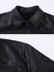 جاكيت جلدية رجالية كاجوال بياقة منقلبة، جاكيت جلدية للأعمال والخارج مصنوعة من جلد البولي يوريثان