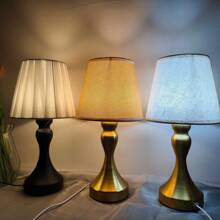 1pc Modern LED Desk Lamp, Dimmable Soft Light, Handmade Fabric Lampshade, Polished Metal Base, USB Powered Decorative Table Lamp For Bedroom, Living Room, Reading