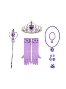 1 套心形皇冠头饰、披风、权杖、手套、项链、手镯、戒指、耳环服装配饰
