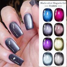 Mtssii 8 件 7 毫升黑丝绒猫磁性凝胶指甲油闪亮闪光朋克风格美甲漆半永久性可去除 UV LED 指甲油 - 彩色 - 查看 10