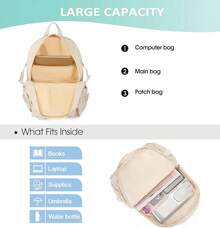 Kawaii Backpack For Teen Girls, Cute Aesthetic High Middle School College Bookbag With Accessories, Beige - Light Green - 查看 4