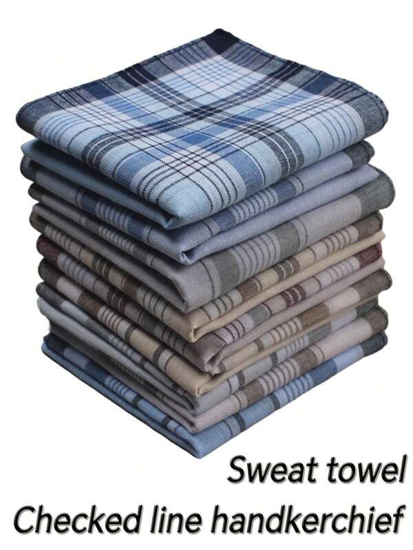 6 Packs 36cm Classic Men's And Women's Polyester Absorbent Plaid Handkerchiefs, Thin Old-Fashioned Handkerchiefs For Elderly Women To Wipe Sweat Cloth Small Square Handkerchiefs