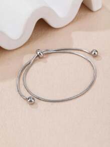 1 buc Brățară simplă din oțel inoxidabil cu lanț din os de șarpe pentru femei, cu șnur reglabil și mărgele contractabile, design în stil Ins