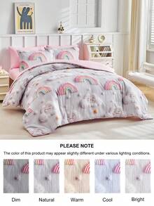 2/3pcs Cartoon Rainbow Sky Digital Print Bedding Set, Pink Cute Campus Style Bedroom Decor, Soft & Breathable, Machine Washable (1 Duvet Cover + 1/2 Pillowcase, Filler Not Included), Suitable For All Seasons - Multicolor - View 5