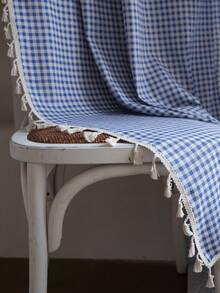 Bubaba 1 Rèm cửa họa tiết kẻ caro xanh, kiểu dáng đơn giản, dễ thương, màu be, rèm che nắng, thích hợp cho phòng trẻ em, phòng ăn, phòng ngủ khách sạn, tiệc tùng ngày lễ, phong cách Boho - Màu xanh lam - Xem 7