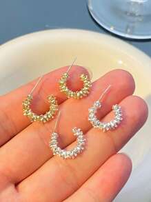 Minimalist Asymmetrical Silver Piece C-Shaped Hoop Earrings For Women, Versatile