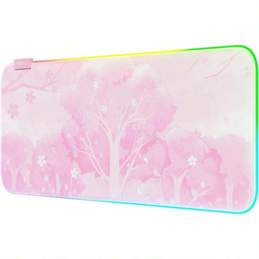 RGB LED Gaming Mouse Pad 14 Modes Glow Pad Extra Large Gaming Mousepad Waterproof Rubber Non Slip Cute Sakura Mat Extended Big Keyboard And Mouse Pad Mat For Gamer Office Home XXL 800*300*4mm - 粉色 - 查看 1