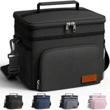 Insulated Lunch Box For Men & Women - Leak-Proof Cooler Lunch Bag With 4 Pockets, Adjustable Strap, Ideal For Work, Picnic, Travel - Medium, Black, 10.2"*6.9"*8.5" - màu đen - Xem 1