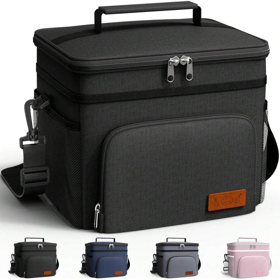 Insulated Lunch Box For Men & Women - Leak-Proof Cooler Lunch Bag With 4 Pockets, Adjustable Strap, Ideal For Work, Picnic, Travel - Medium, Black, 10.2"*6.9"*8.5" - màu đen - Xem 1