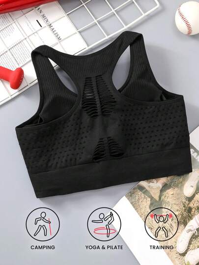 Women's Plus Size Seamless Knitted Band Removable Padded Sports Bra