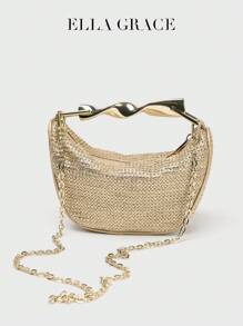 ELLA GRACE-Mini Gold Elegance Bag With Metallic Handle,Suitable For Shopping, Outings And Daily Commuting. - Gold - View 2