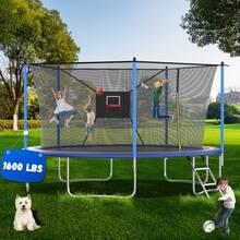 14FT Tranpoline For Kids With Safety Enclosure Net Recreational Tranpoline For Adults ASTM Approval Backyard Outdoor Tranpoline With Basketball Hoop - Yellow - View 1