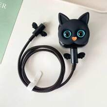 Funda protectora compatible con cargador Apple de 20w, estándar del Reino Unido, con diseño de gato de dibujos animados compatible con iPhone 13/14/15/16, protección de cable de datos, accesorio de carga lindo como regalo, accesorios de teléfono