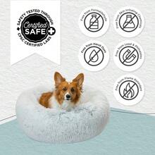 Original Calming Donut Dog And Cat Bed Shag Faux Fur Frost Gray Medium 30x30" Helps Provide Anxiety Relief For Pets - sương giá + thường xuyên - Xem 2