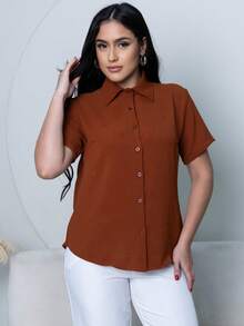 Short Sleeve Shirt In Dune Fabric - Brown - View 3