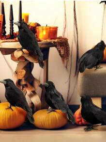 6 件/1 件逼真的黑乌鸦羽毛动物万圣节道具装饰，室内室外怪异黑乌鸦装饰家居装饰万圣节装饰秋季装饰房间装饰 - 彩色 - 查看 4
