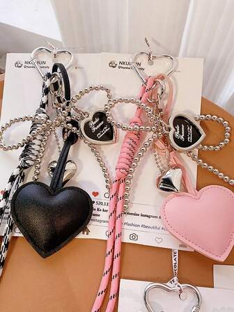 1 Piece Of Girl's Silver Bead Bow Heart-Shaped Keychain, Bag Pendant, Leather Heart, Cute Wallet Accessories, Handbag Pendant, Super Beautiful Keychain, Women's Wallet Tote Bag Accessories