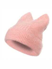 Gestrickte Mütze für Damen mit niedlichen Katzenohren, warmer Beanie, dehnbare Strickkomposition, lässige Outdoor-Mode, einfarbig, Polyester, Herbst/Winter
